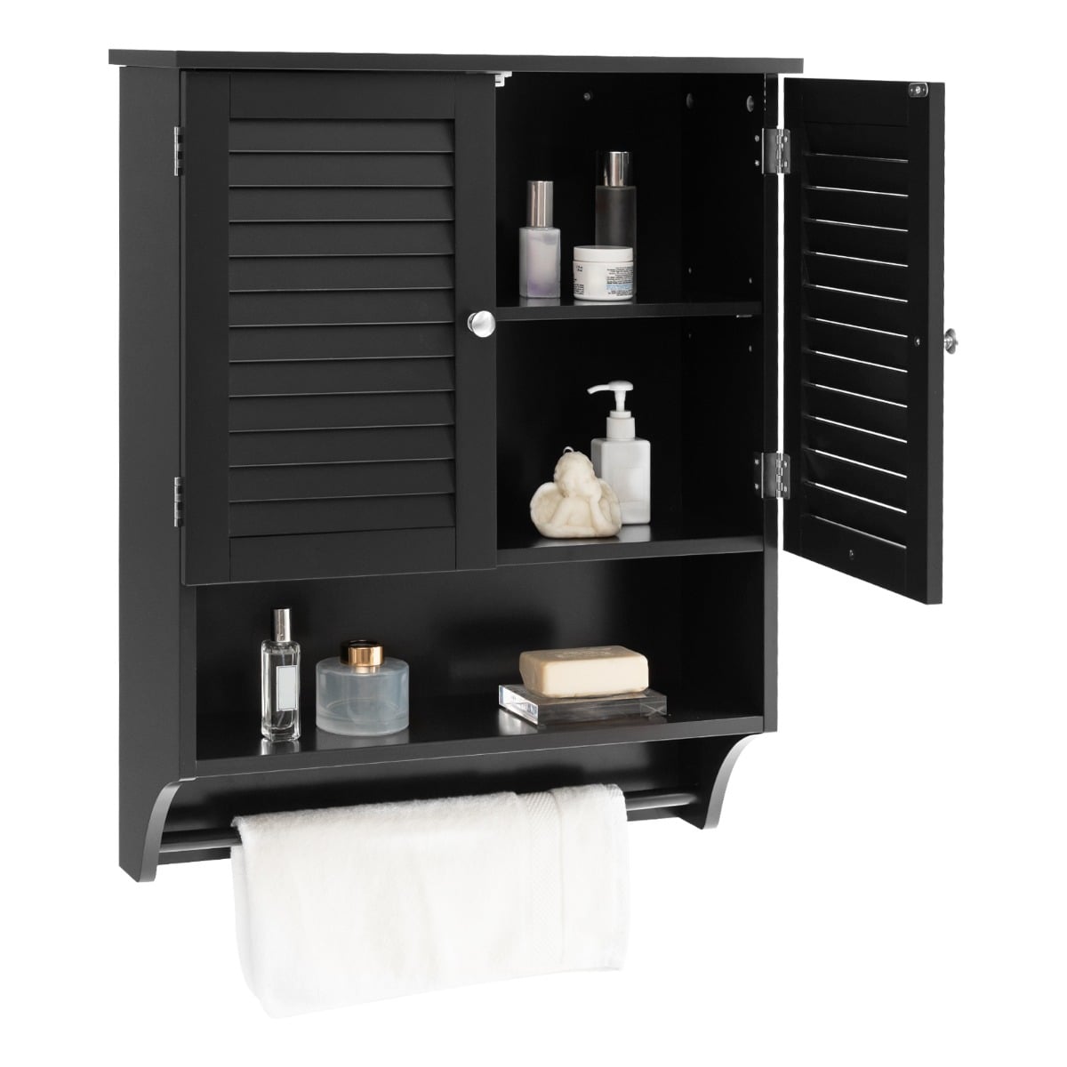 Bathroom Wall Cabinet with 2 Doors and 3-Position Adjustable Shelf-Black