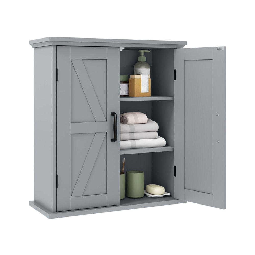 Bathroom Wall Cabinet with 2 Doors and Adjustable Shelves-Grey