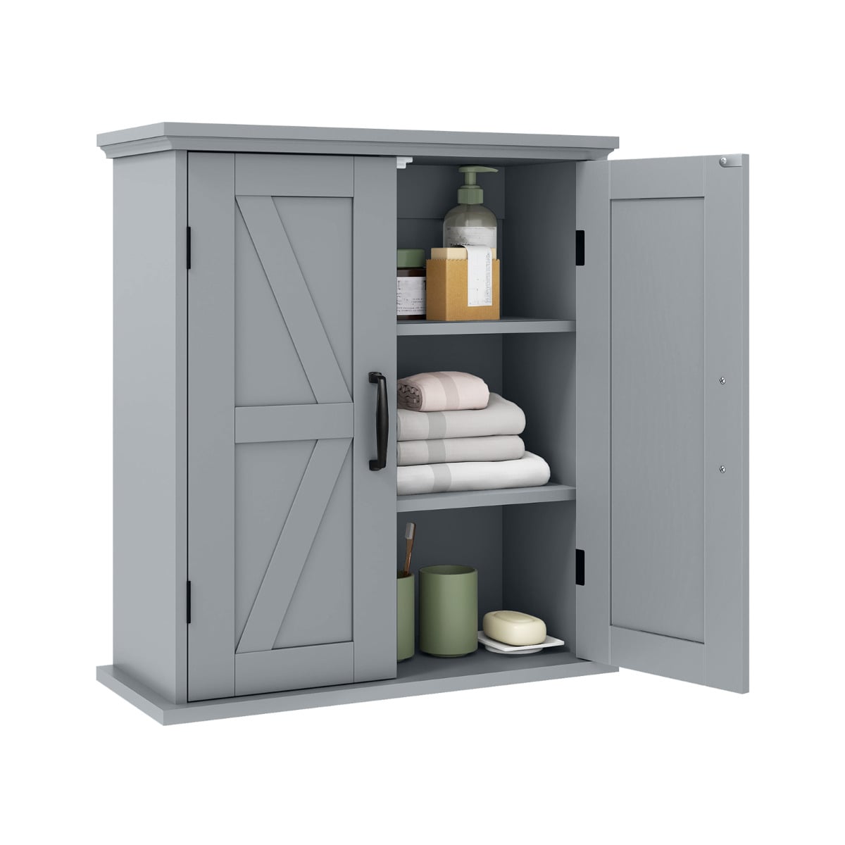 Bathroom Wall Cabinet with 2 Doors and Adjustable Shelves-Grey