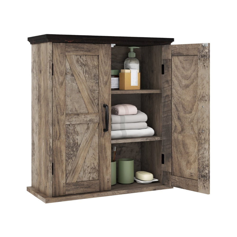 Bathroom Wall Cabinet with 2 Doors and Adjustable Shelves-Rustic Brown