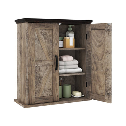Bathroom Wall Cabinet with 2 Doors and Adjustable Shelves-Rustic Brown