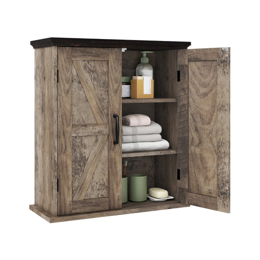 Bathroom Wall Cabinet with 2 Doors and Adjustable Shelves-Rustic Brown