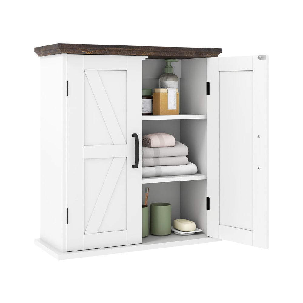 Bathroom Wall Cabinet with 2 Doors and Adjustable Shelves-White
