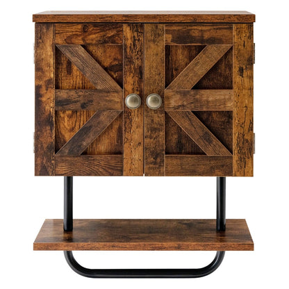 Bathroom Wall Cabinet with Double Door and Open Shelf and Towel Rack-Rustic Brown