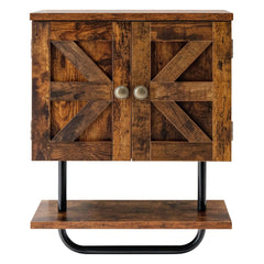 Bathroom Wall Cabinet with Double Door and Open Shelf and Towel Rack-Rustic Brown