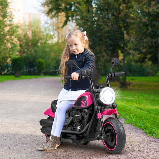 6V Kids Ride On Motorcycle with Training Wheels and Headlight for Toddlers-Pink