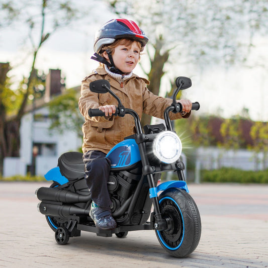 6V Kids Ride On Motorcycle with Training Wheels and Headlight for Toddlers-Navy