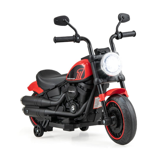 6V Kids Ride On Motorcycle with Training Wheels and Headlight for Toddlers-Red