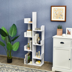 Tree-shaped bookcase with 8 compartments, standing shelf, storage shelf, 50 x 25 x 145 cm, white