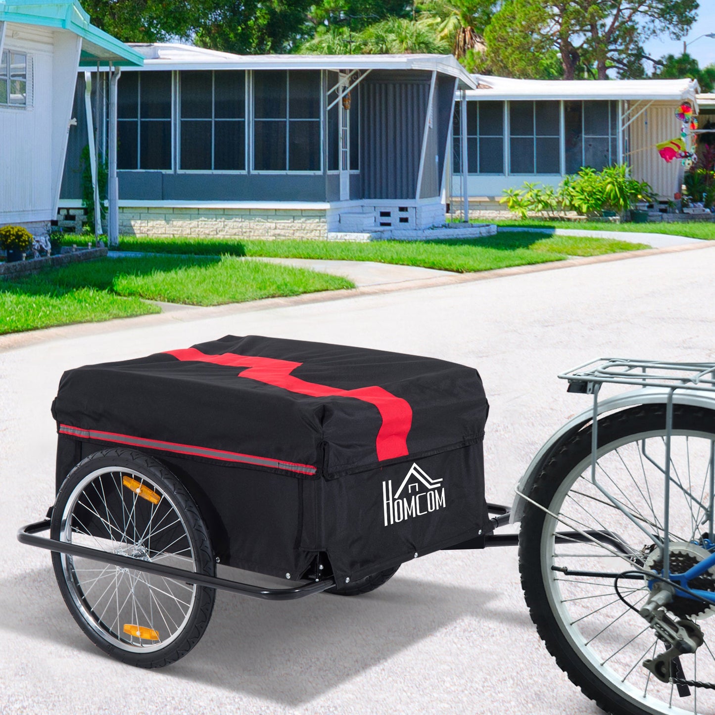 HOMCOM Two-Wheel Bicycle Large Cargo Wagon Trailer Oxford Fabric, Folding Storage, & Removable Cover, Red