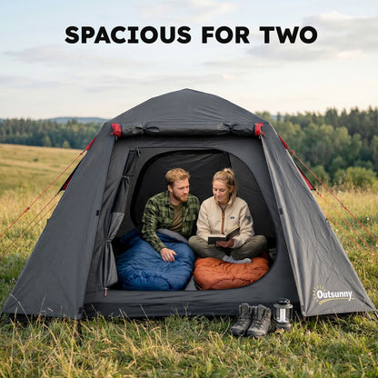 Outsunny Camping Tent 3000mm Waterproof Tent with 2 Doors, Dark Grey and Red