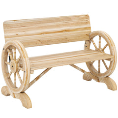 Outsunny Fir Wood 2-Seater Outdoor Garden Wagon Wheel Bench, Natural Wood Finish