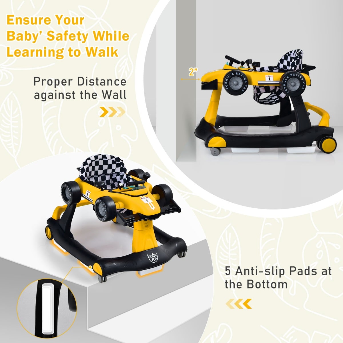 4-in-1 Baby Push Walker with Adjustable Height and Speed-Yellow