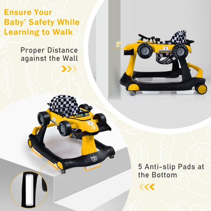 4-in-1 Baby Push Walker with Adjustable Height and Speed-Yellow
