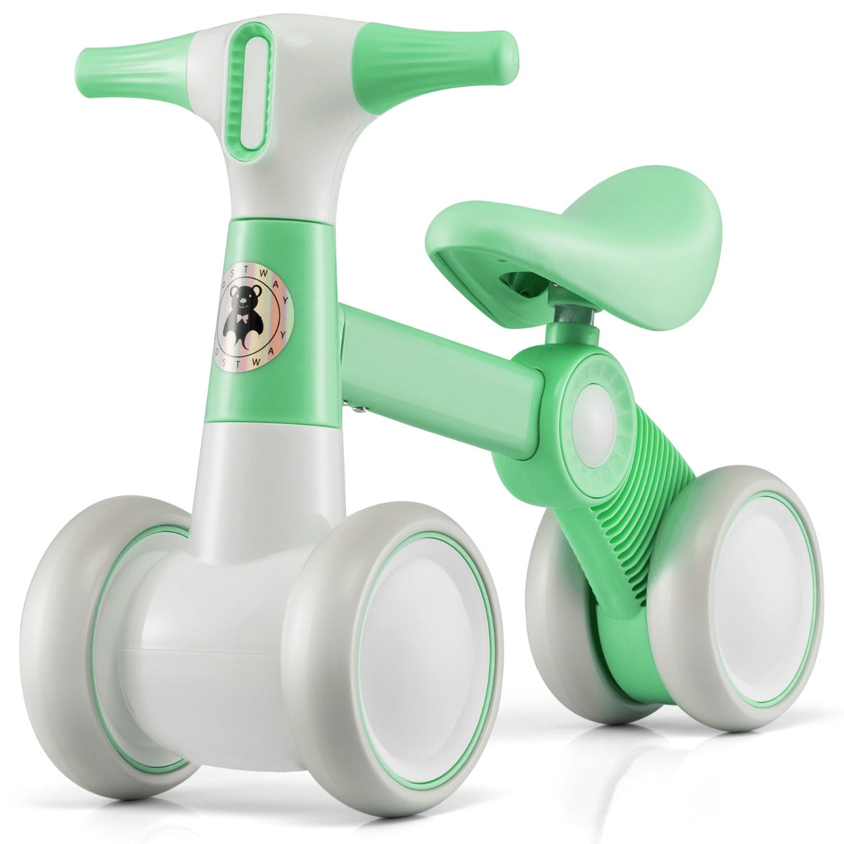 Cute baby balance bike 4-wheel childrens bicycle without pedals 55.5 x 26 x 39 cm Green
