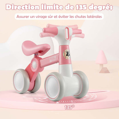Cute baby balance bike 4-wheel children's bicycle without pedals 55.5 x 26 x 39 cm pink