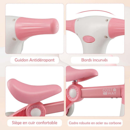 Cute baby balance bike 4-wheel children's bicycle without pedals 55.5 x 26 x 39 cm pink