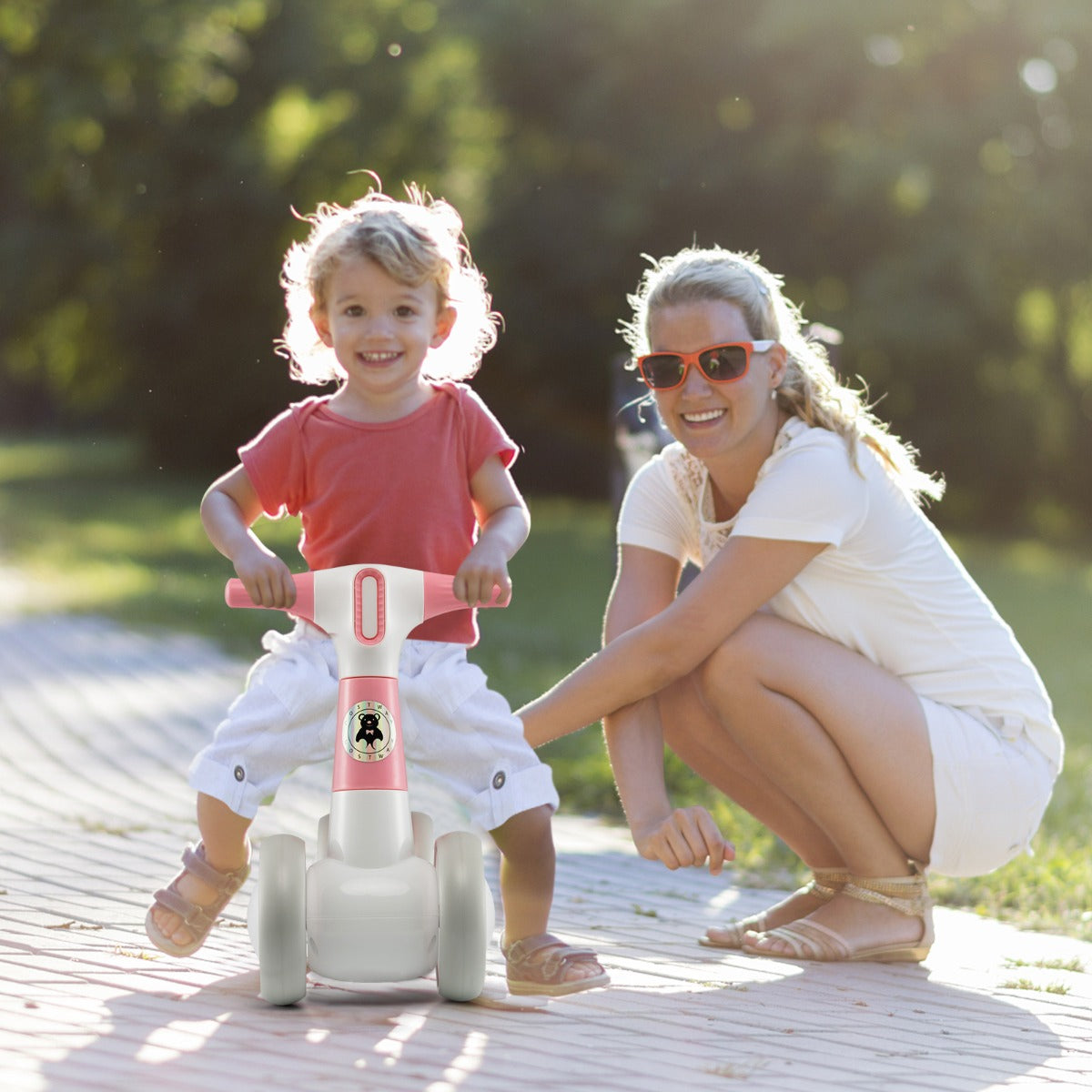 Cute baby balance bike 4-wheel children's bicycle without pedals 55.5 x 26 x 39 cm pink