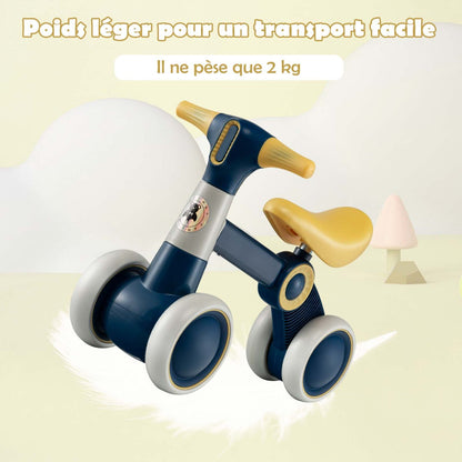 Baby balance bike 4-wheel childrens bicycle without pedals 55.5 x 26 x 39 cm Dark Gray + Yellow