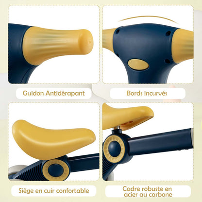 Baby balance bike 4-wheel childrens bicycle without pedals 55.5 x 26 x 39 cm Dark Gray + Yellow