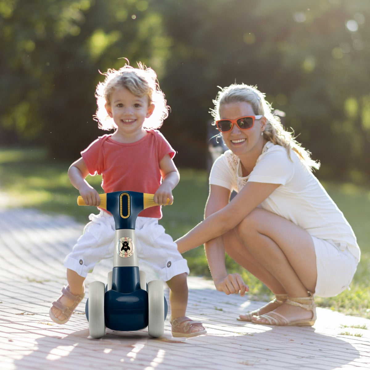 Baby balance bike 4-wheel childrens bicycle without pedals 55.5 x 26 x 39 cm Dark Gray + Yellow