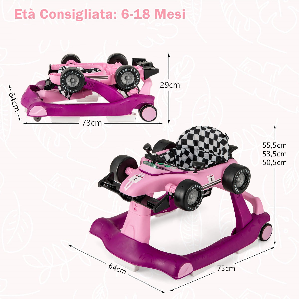 4 in 1 Baby Walker Foldable with Adjustable Height 15kg Load Capacity Purple
