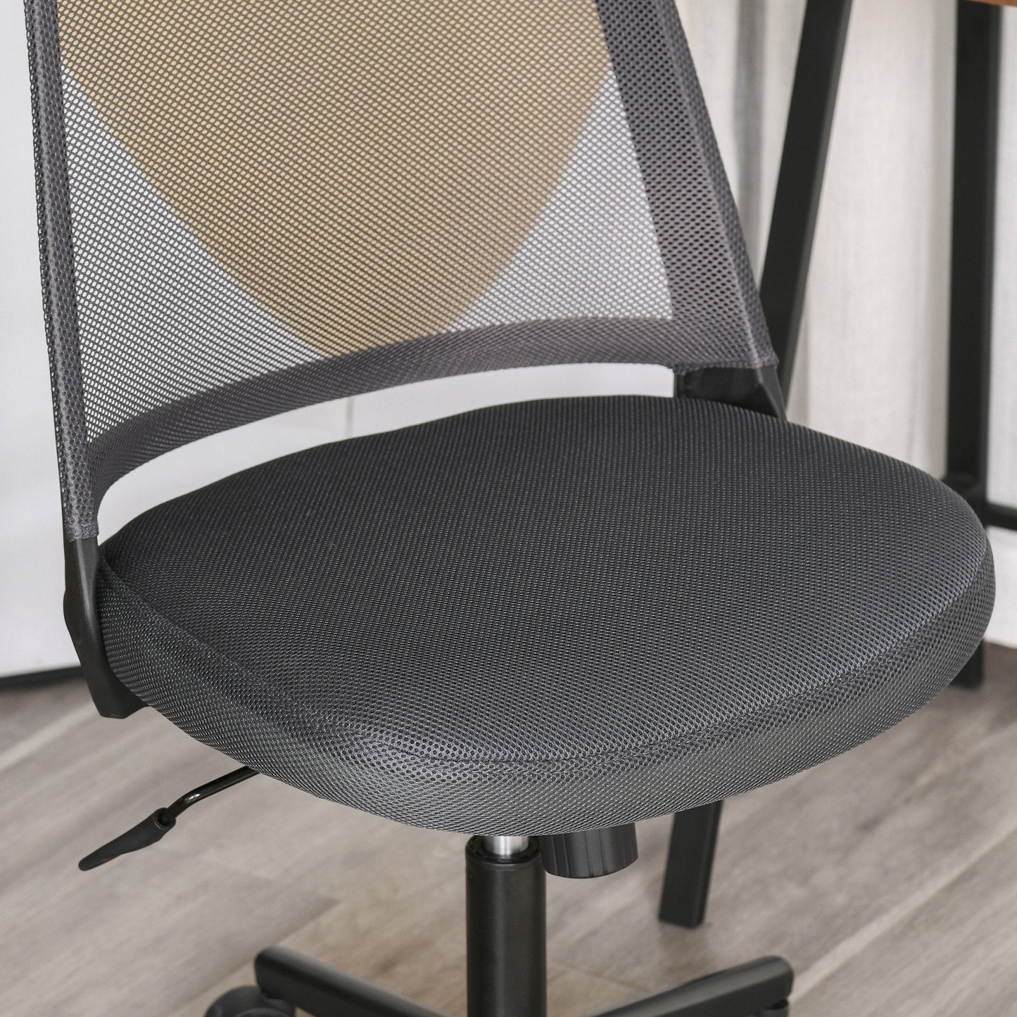 Vinsetto Leisure Office Chair Mesh Fabric Computer Home Study Armless with Wheels, Grey