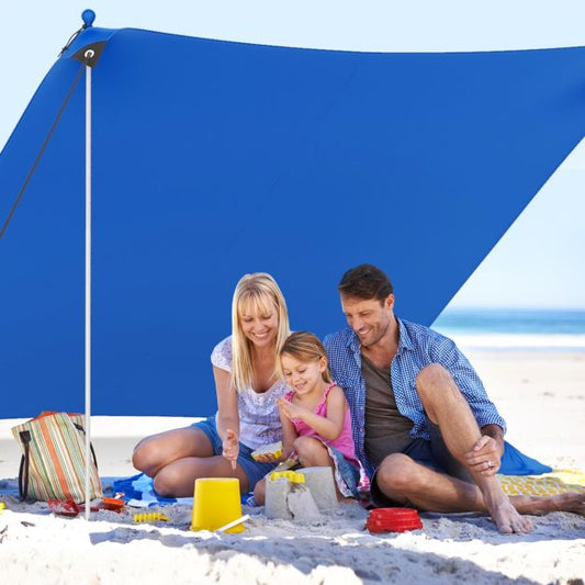 Beach Tent Sun Shelter with 4 Sandbags and UPF 50+ Protection-Blue
