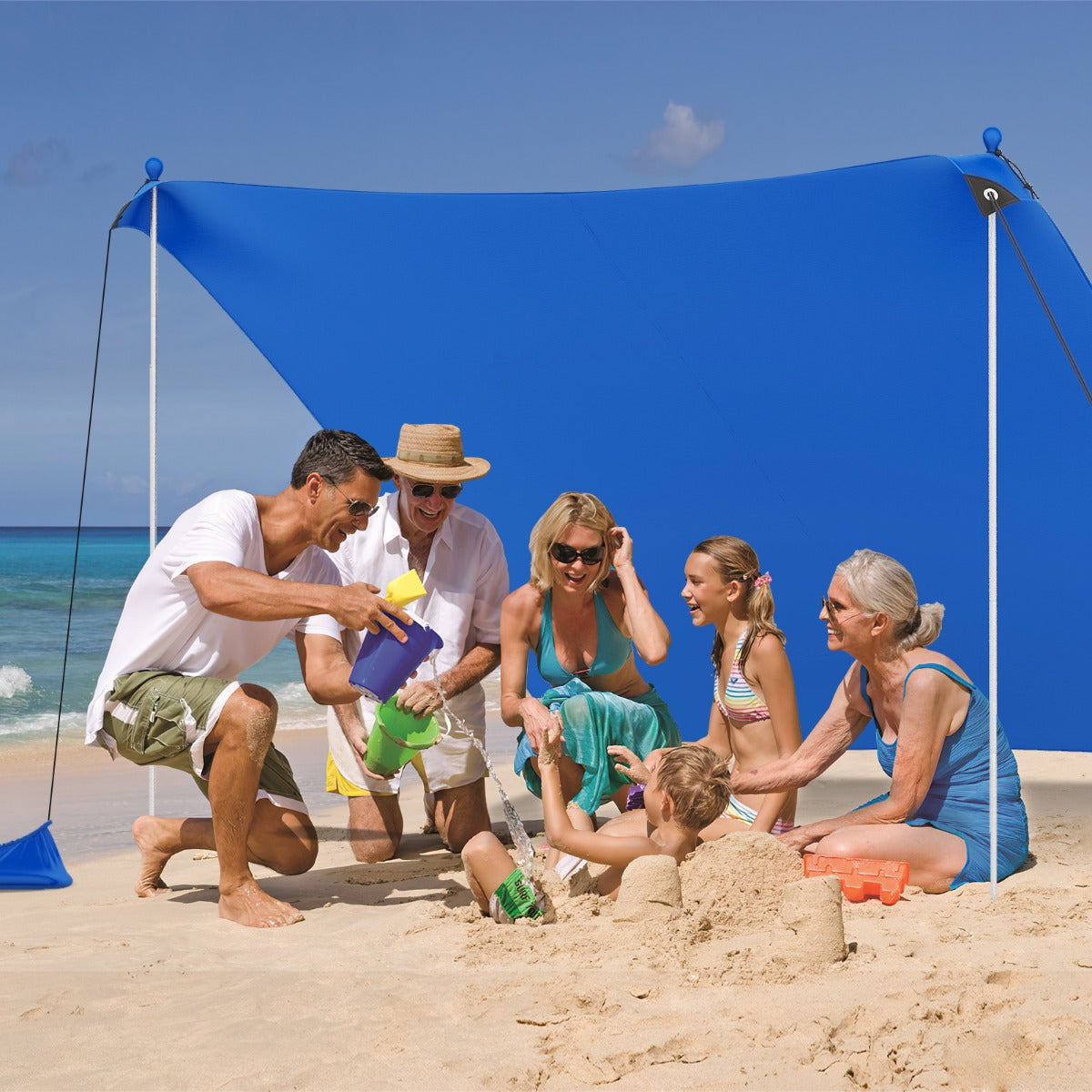 Beach Tent Sun Shelter with 4 Sandbags and UPF 50+ Protection-Blue