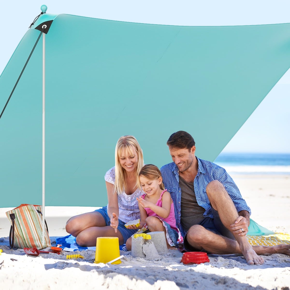 Beach Tent Sun Shelter with 4 Sandbags and UPF 50+ Protection-Green