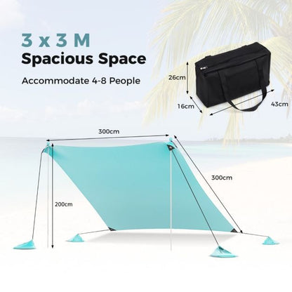Beach Tent Sun Shelter with 4 Sandbags and UPF 50+ Protection-Green