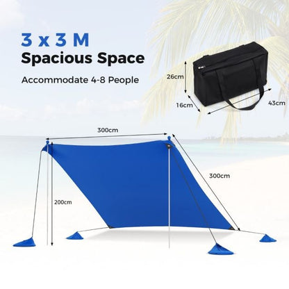 Beach Tent Sun Shelter with 4 Sandbags and UPF 50+ Protection-Blue