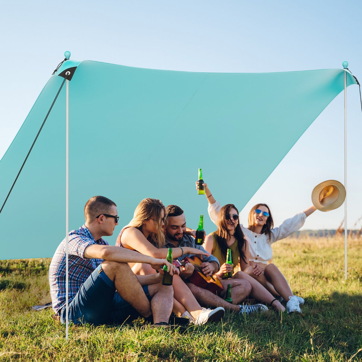 Beach Tent Sun Shelter with 4 Sandbags and UPF 50+ Protection-Green