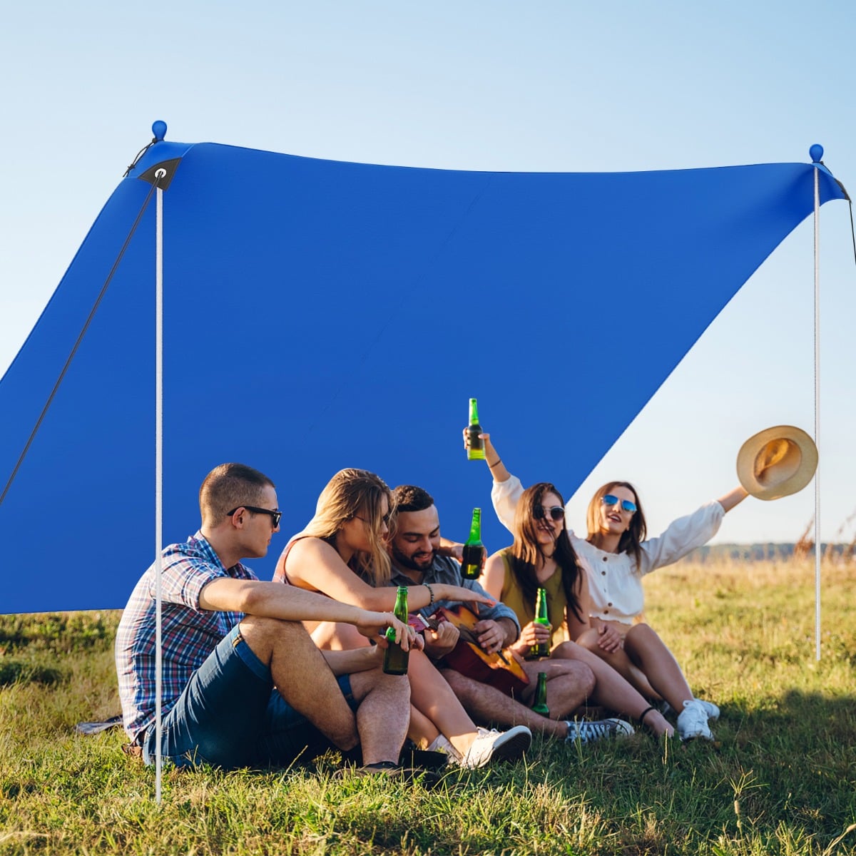 Beach Tent Sun Shelter with 4 Sandbags and UPF 50+ Protection-Blue