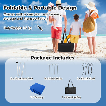 Beach Tent Sun Shelter with 4 Sandbags and UPF 50+ Protection-Blue