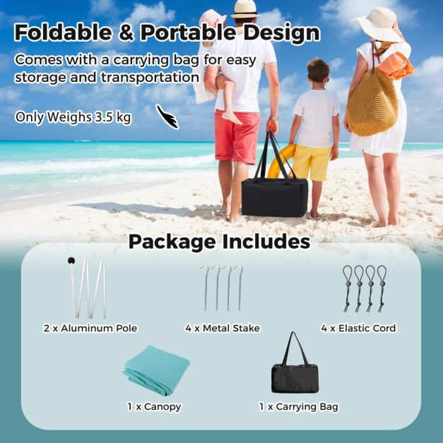 Beach Tent Sun Shelter with 4 Sandbags and UPF 50+ Protection-Green