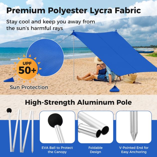 Beach Tent Sun Shelter with 4 Sandbags and UPF 50+ Protection-Blue