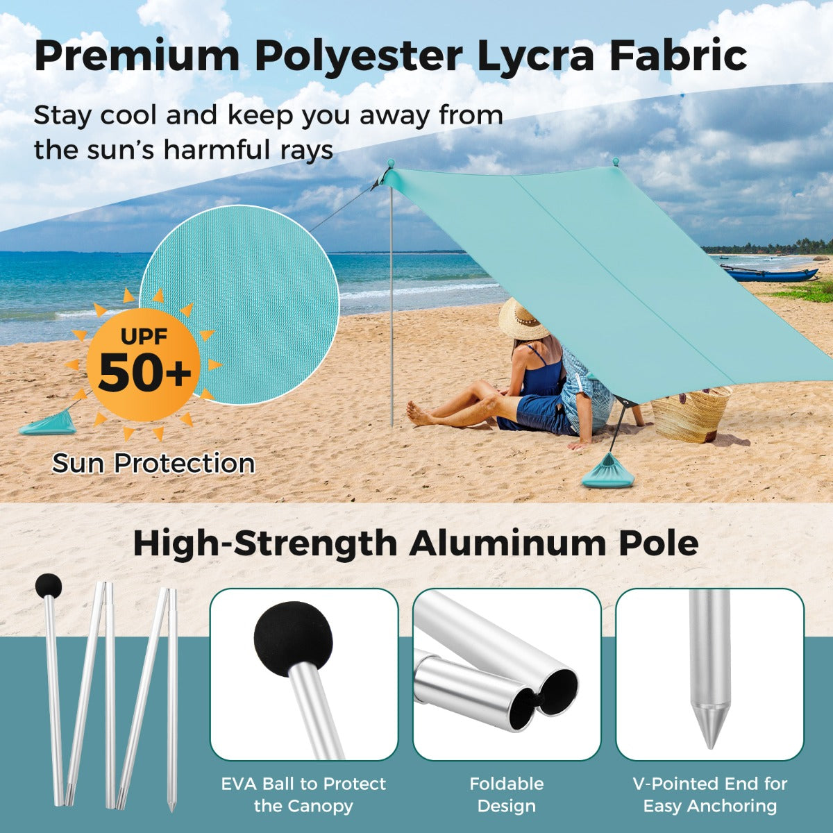 Beach Tent Sun Shelter with 4 Sandbags and UPF 50+ Protection-Green