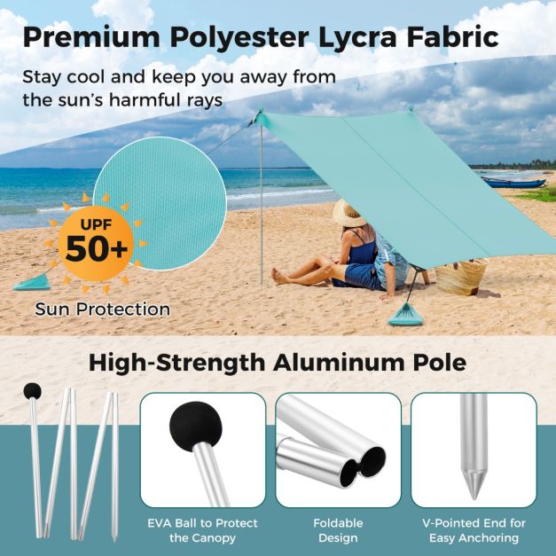 Beach Tent Sun Shelter with 4 Sandbags and UPF 50+ Protection-Green