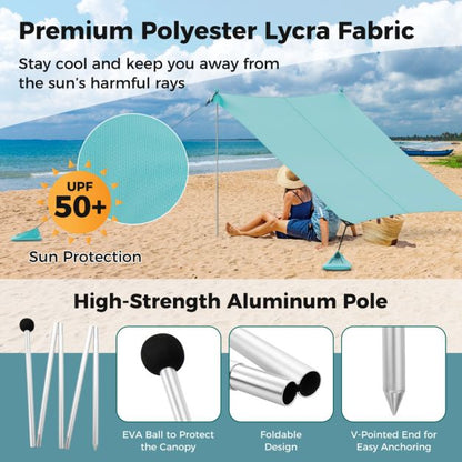 Beach Tent Sun Shelter with 4 Sandbags and UPF 50+ Protection-Green