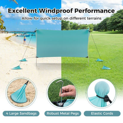 Beach Tent Sun Shelter with 4 Sandbags and UPF 50+ Protection-Green