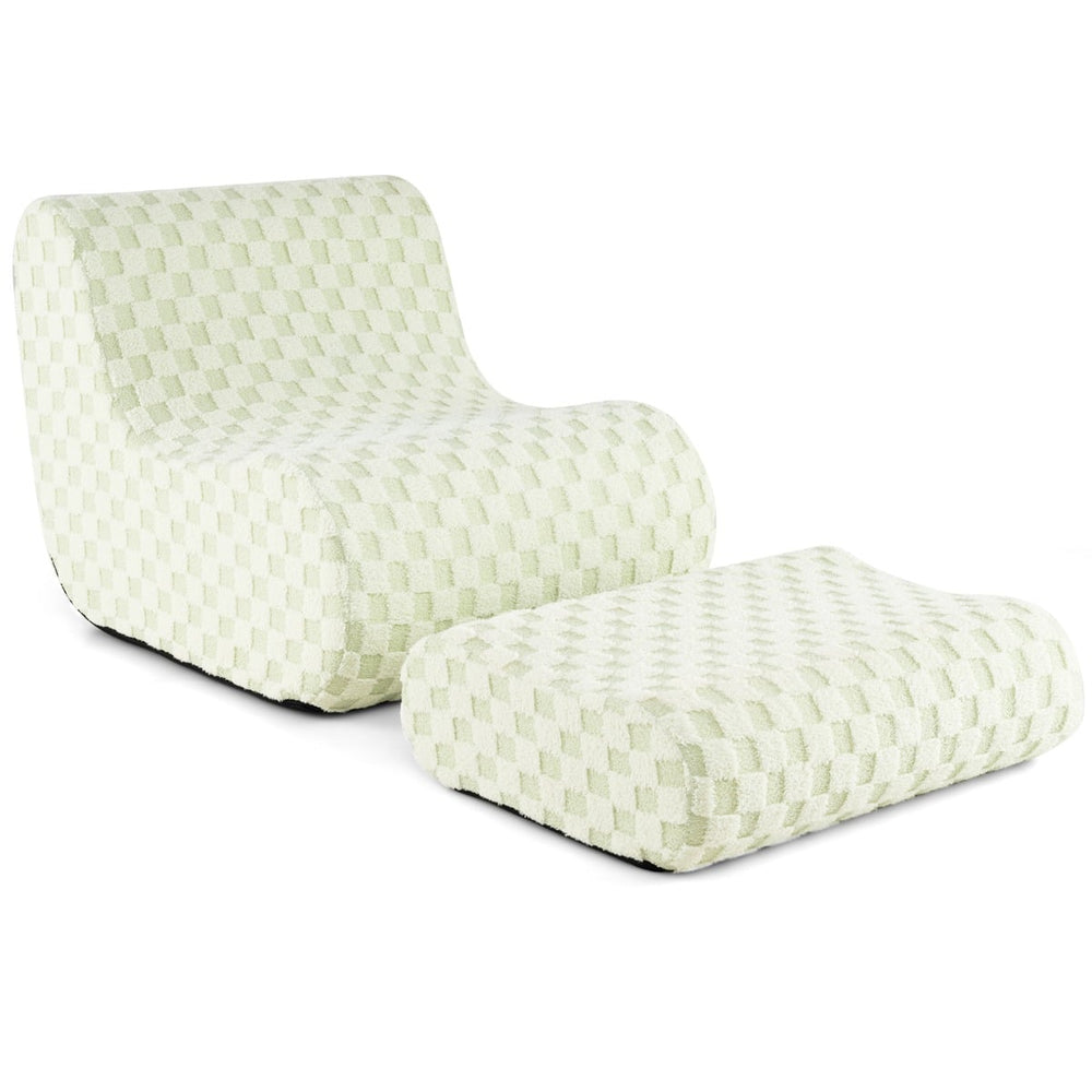 Bean Bag Chair with Ottoman Accent Lazy Sofa Chair Set-Green