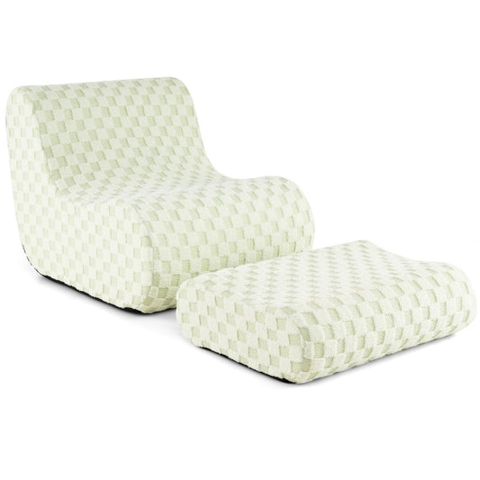 Bean Bag Chair with Ottoman Accent Lazy Sofa Chair Set-Green