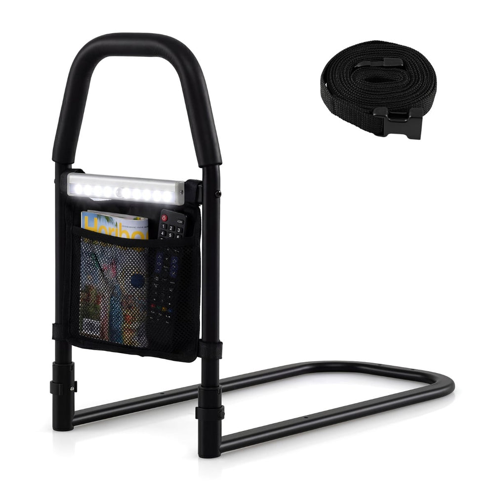 Bed Rails with Motion Sensor Light and Storage Pocket for Elderly Adults-Black