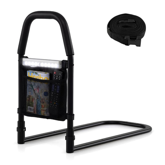 Bed Rails with Motion Sensor Light and Storage Pocket for Elderly Adults-Black