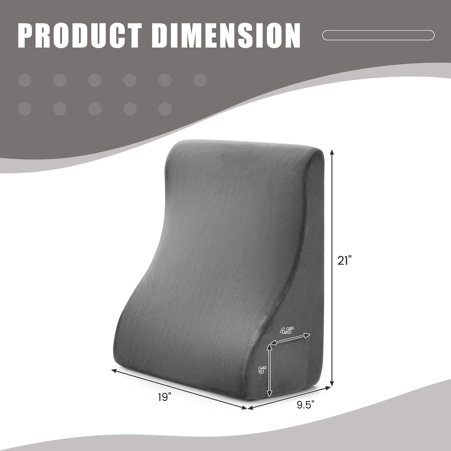 Bed Wedge Pillow with Tablet Pillow Stand and Side Pockets-Gray
