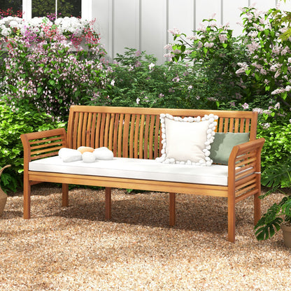 3-Person Porch Bench with High Backrest and Seat Cushion-White