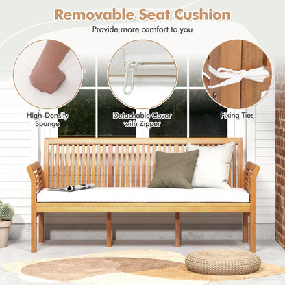3-Person Porch Bench with High Backrest and Seat Cushion-White
