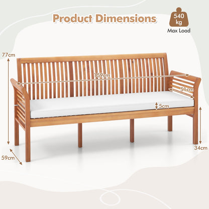 3-Person Porch Bench with High Backrest and Seat Cushion-White