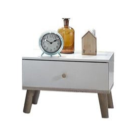 Bedside Table BERTEN 1 Drawer Nightstand White and Oak 52cm